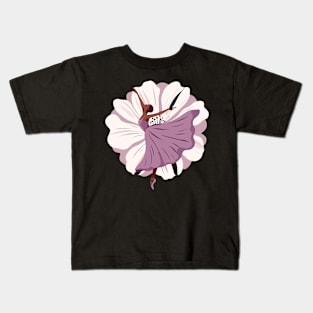 Ballerina in a lilac dress dancing on a flower background, tiptoe pose, ballet performe Kids T-Shirt